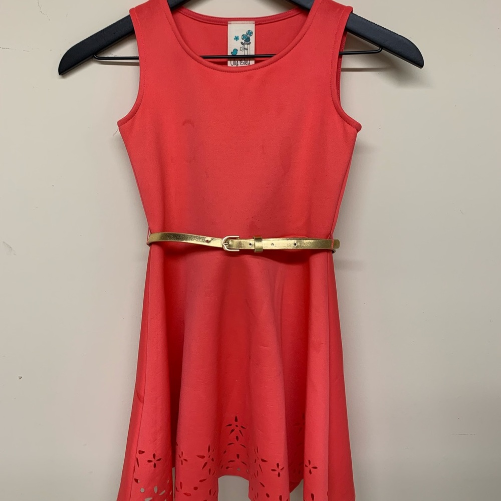 Lily Bleu Coral Dress with Gold Belt, size 7